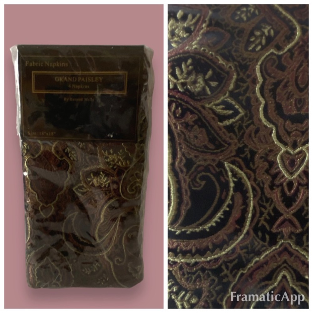 NWT Benson Mills Luxury Grand Paisley Napkins Set of 4 Brown Gold Copper